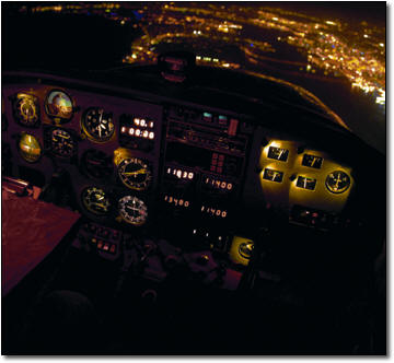 view of cockpit at night